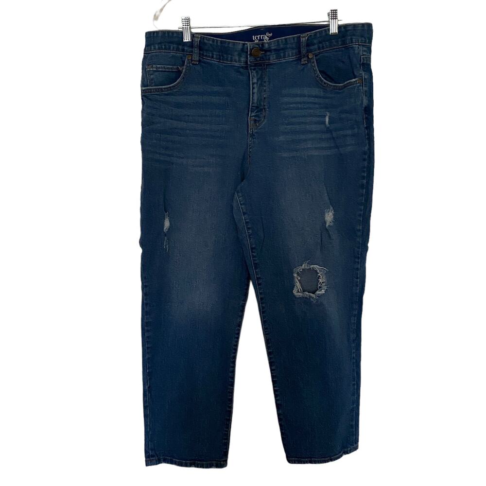TERRA & SKY Women's Size 18W Boyfriend Jeans Distressed Blue Festival Comfy Boho
